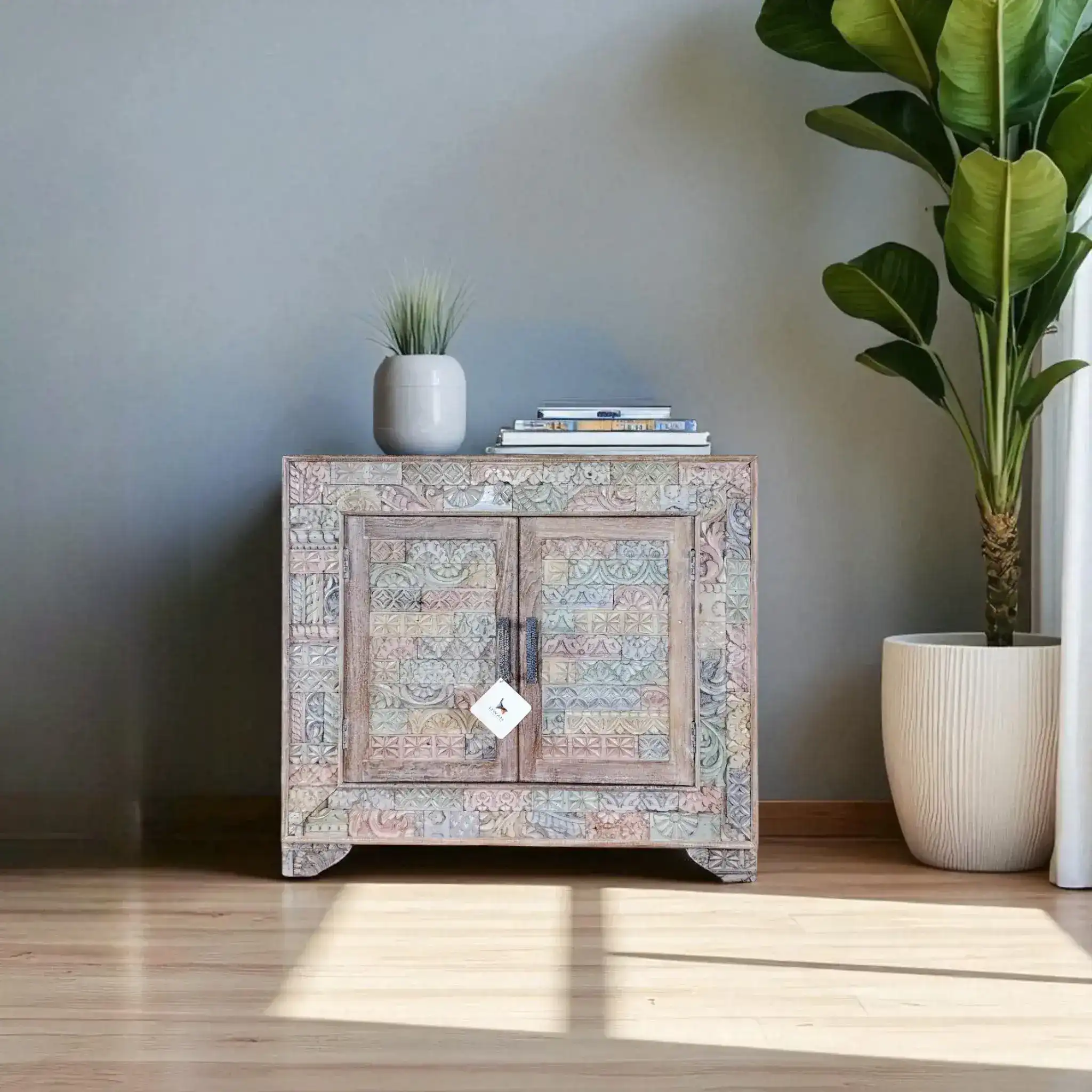 Boho Carved Accent Cabinet
