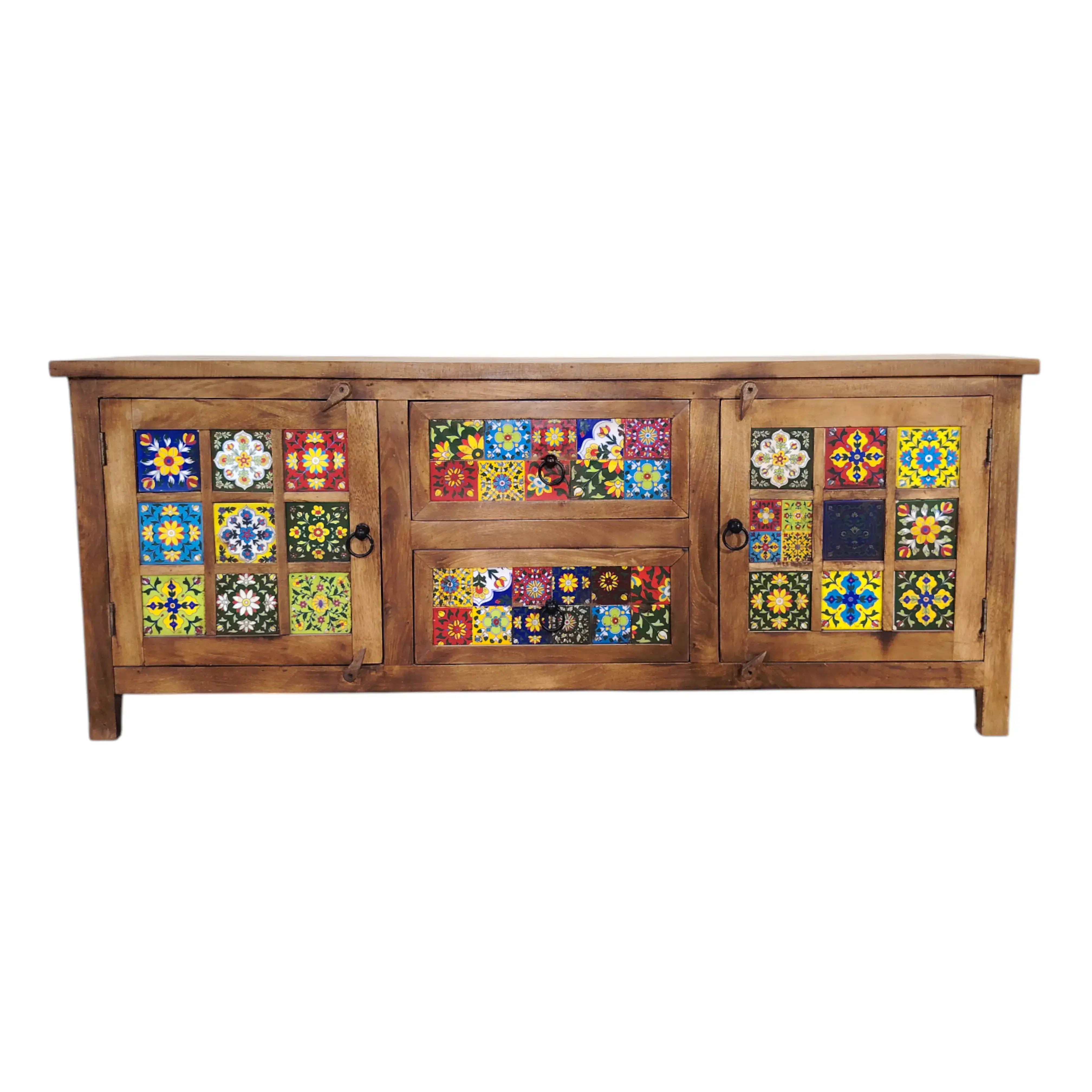 Tiled Door TV board – Solid Wood/Multicolor