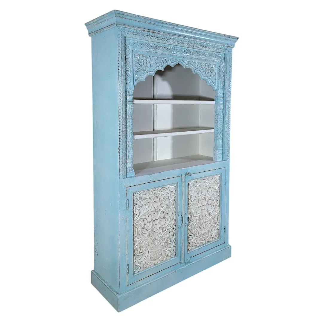 Moroccan Blue Carved Display Cabinet