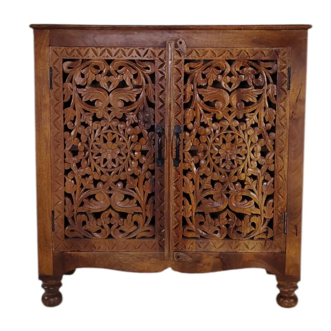 Artisanal Mango Wood Botanical Cabinet
