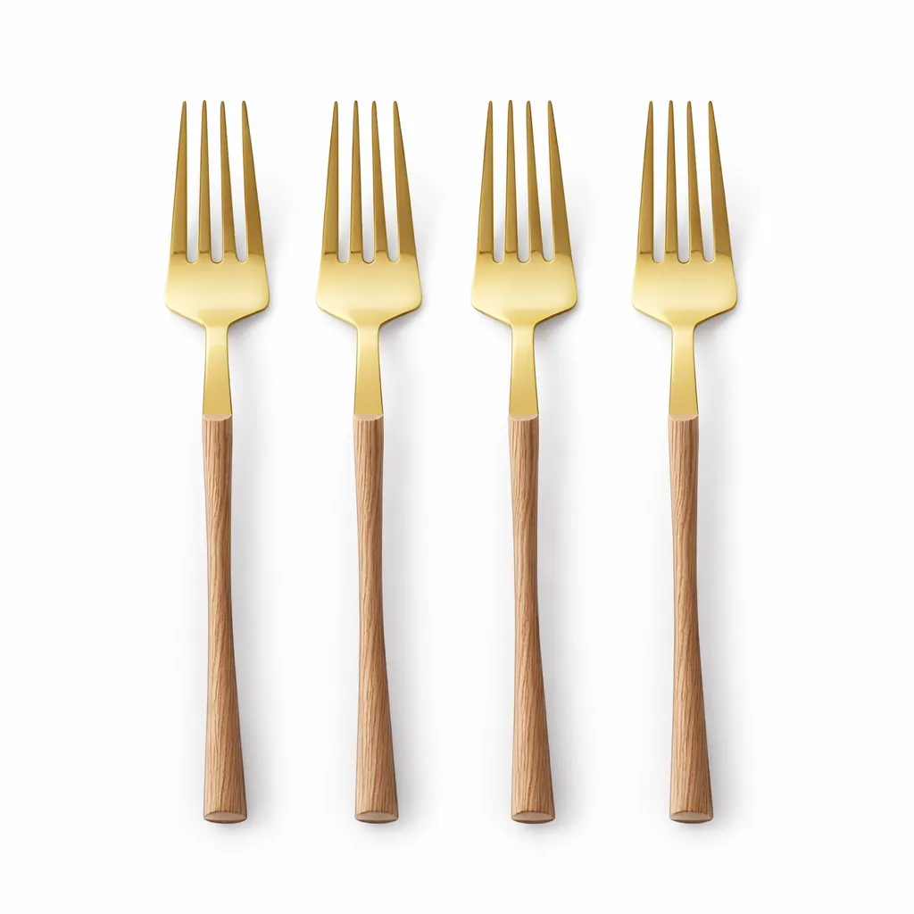 Gold Dinner Fork With Wood Handle
