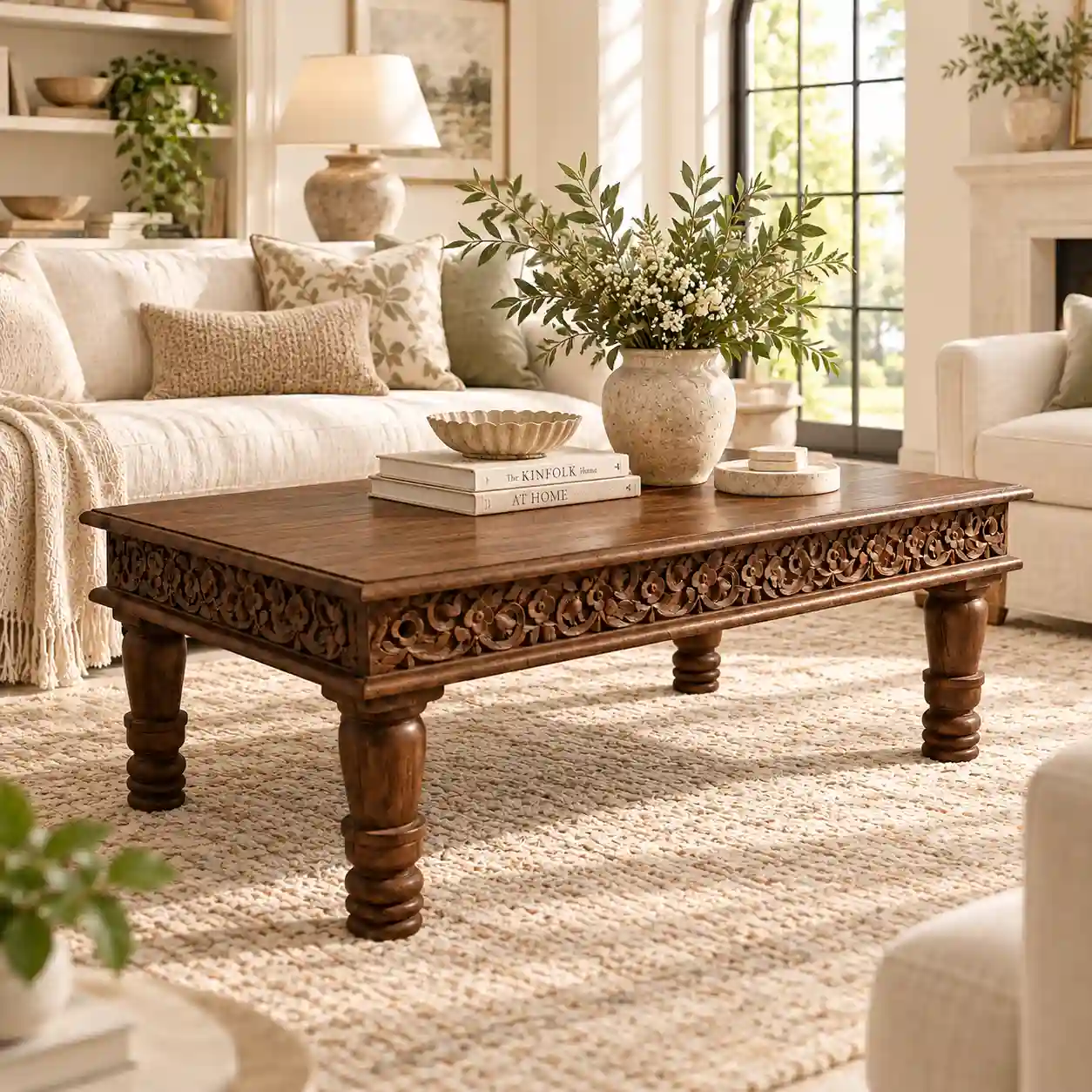 Carved Coffee Table Wood Colour