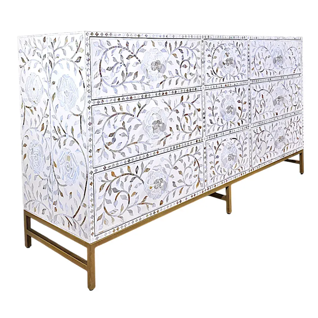 The 'Azahar' Floral Shimmer 9-Drawer Chest (زهرة البرتقال)