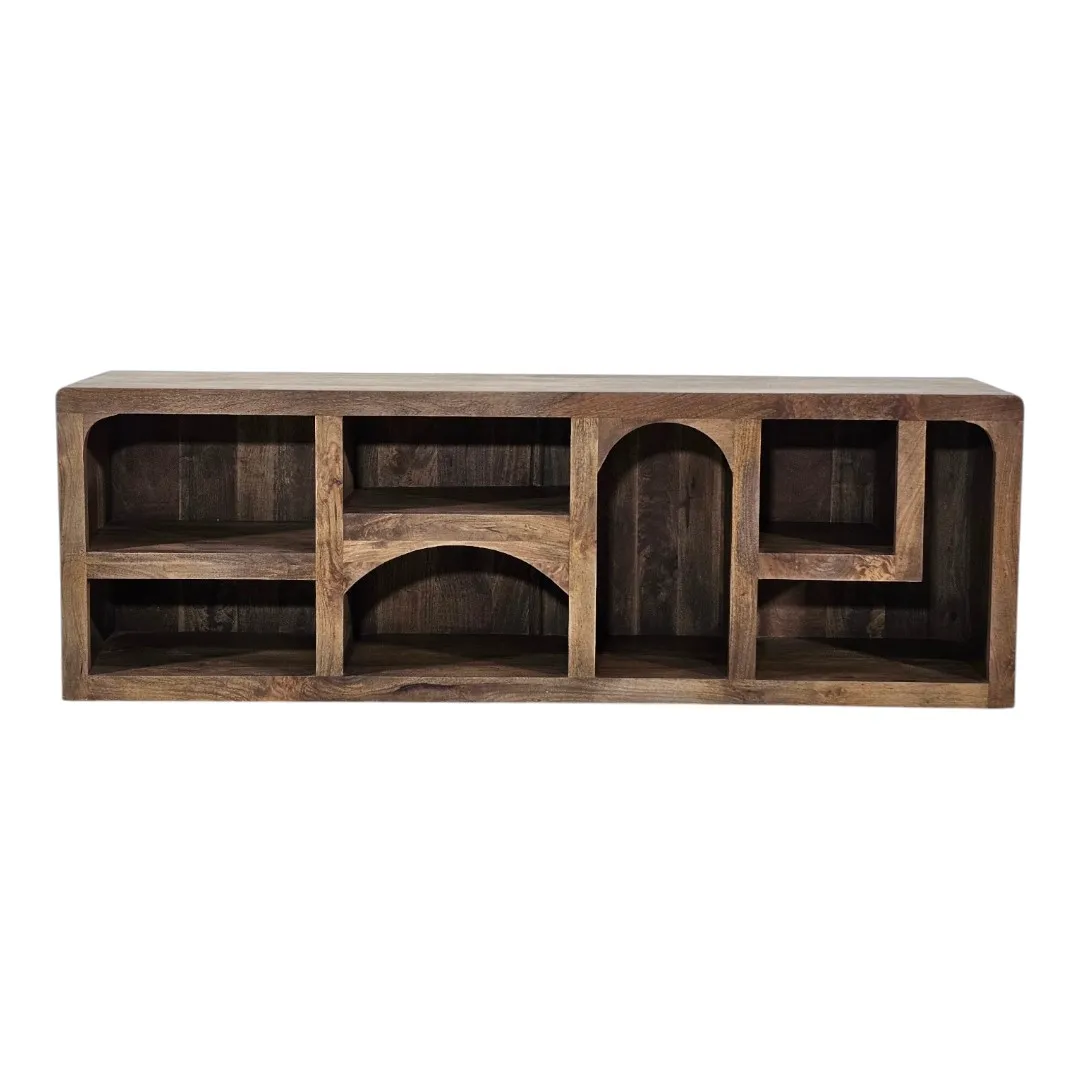 Brutalist Arc Solid Mango Wood Media Console