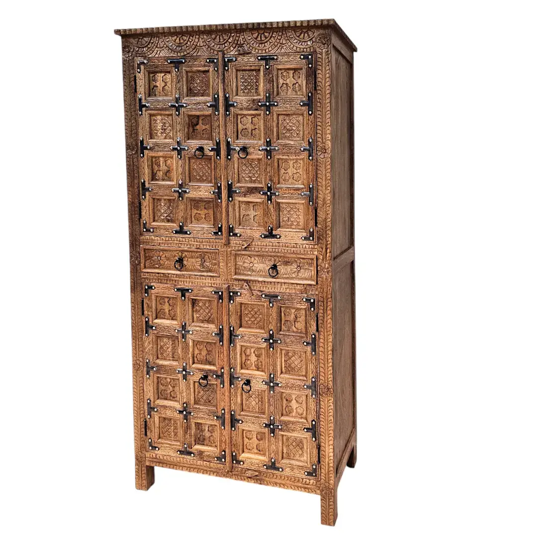 Rustic Carved Solid Wood Cabinet