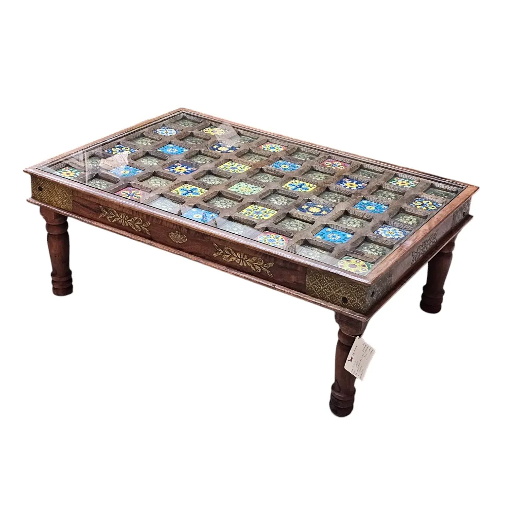 Tile and Brass Inlay Coffee Table