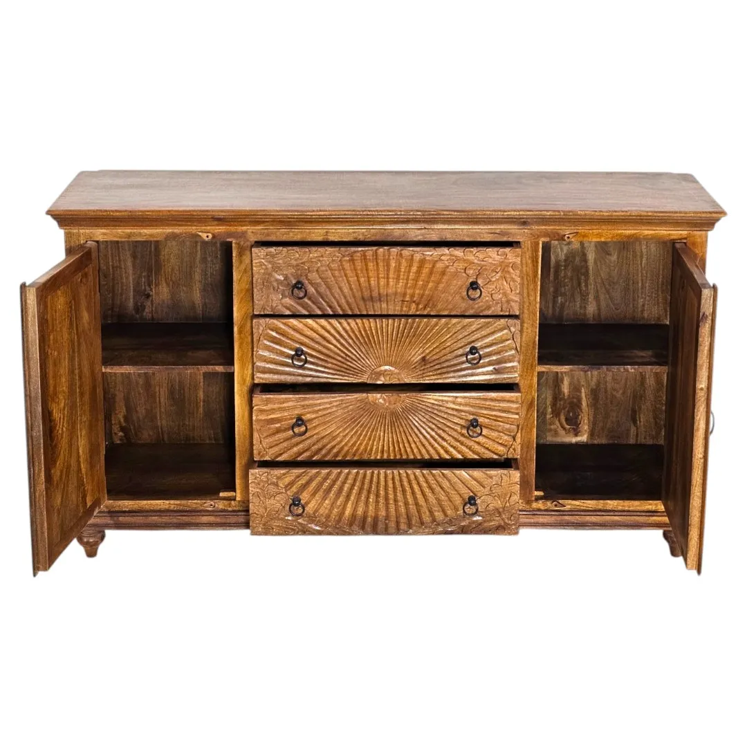 Al-Shams Solstice Hand-Carved Mango Wood Buffet