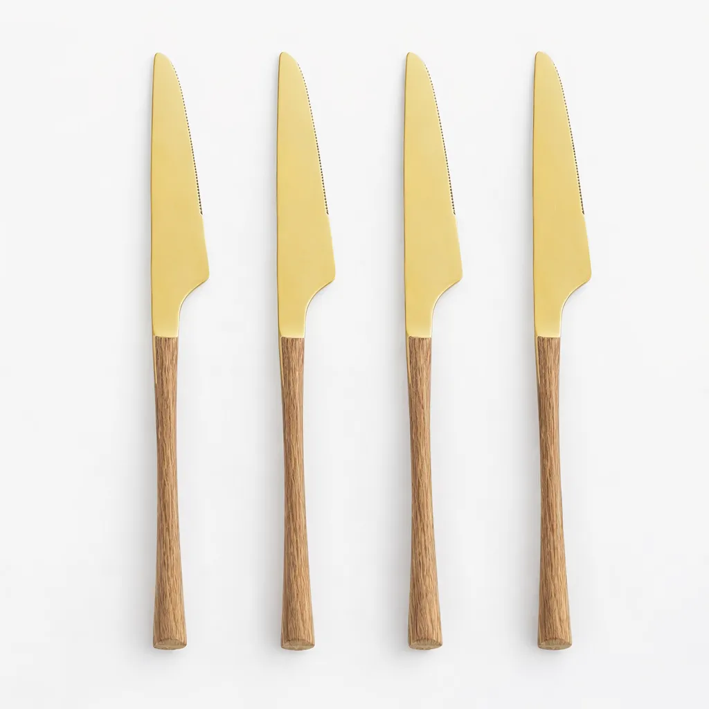 Gold Dinner Knife With Wood Handle