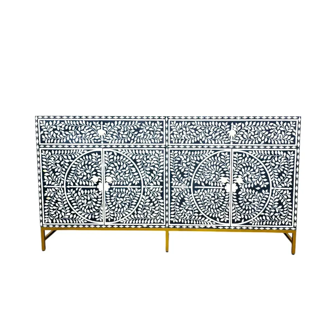 The “Marquetry Mirage” Bone Inlay Credenza Black