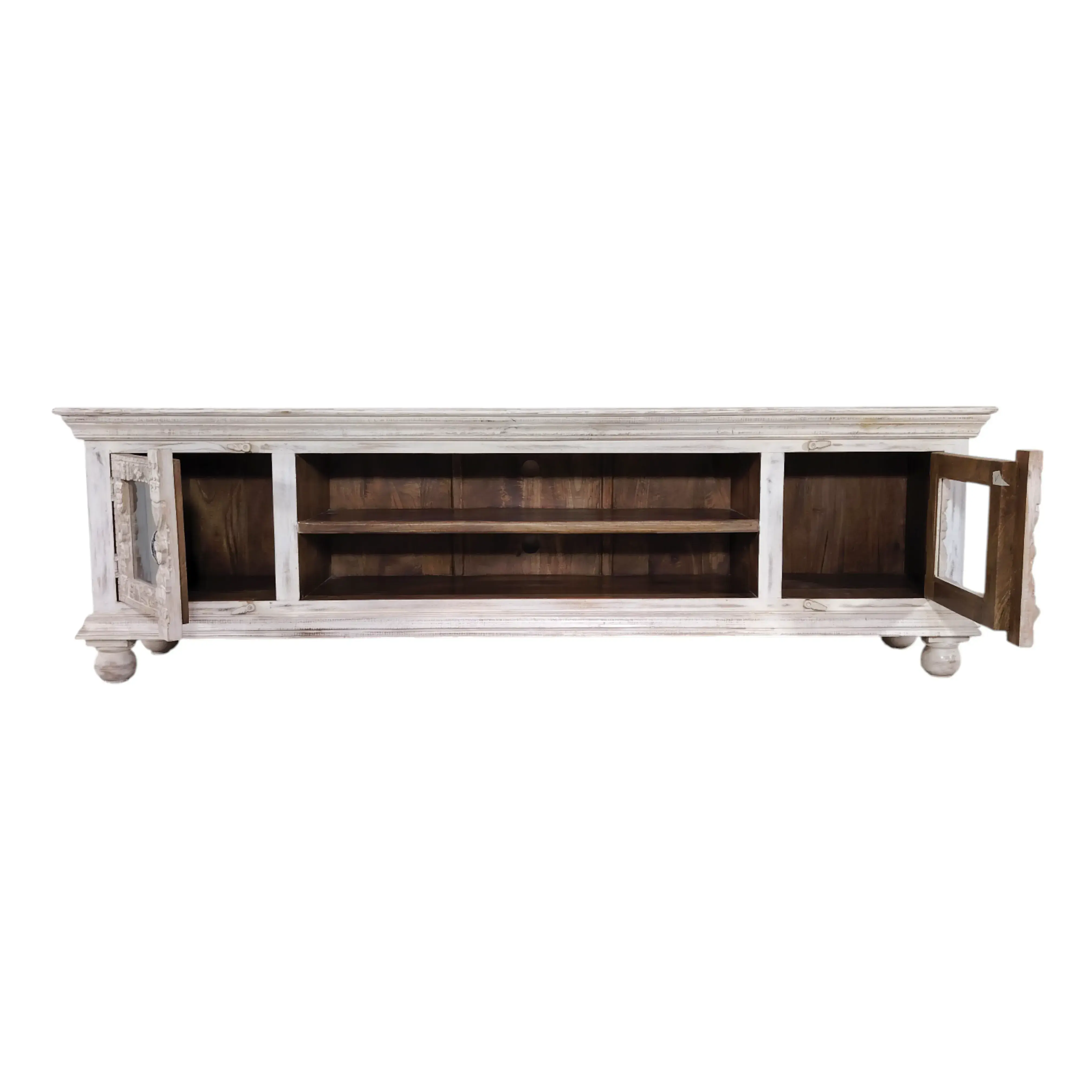 Whitewashed Solid Wood TV Console