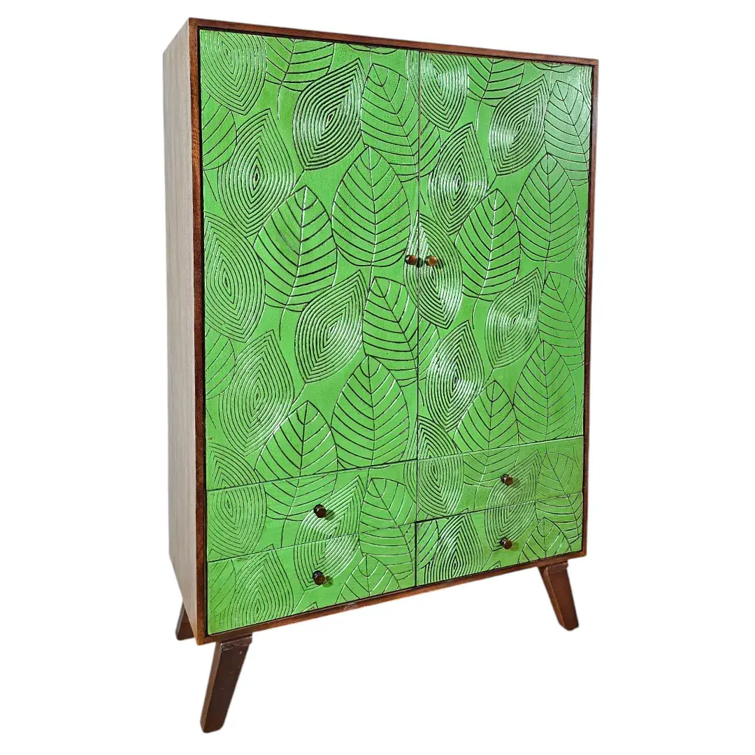 Carved 'Nabat' Storage Cabinet - Lime Green