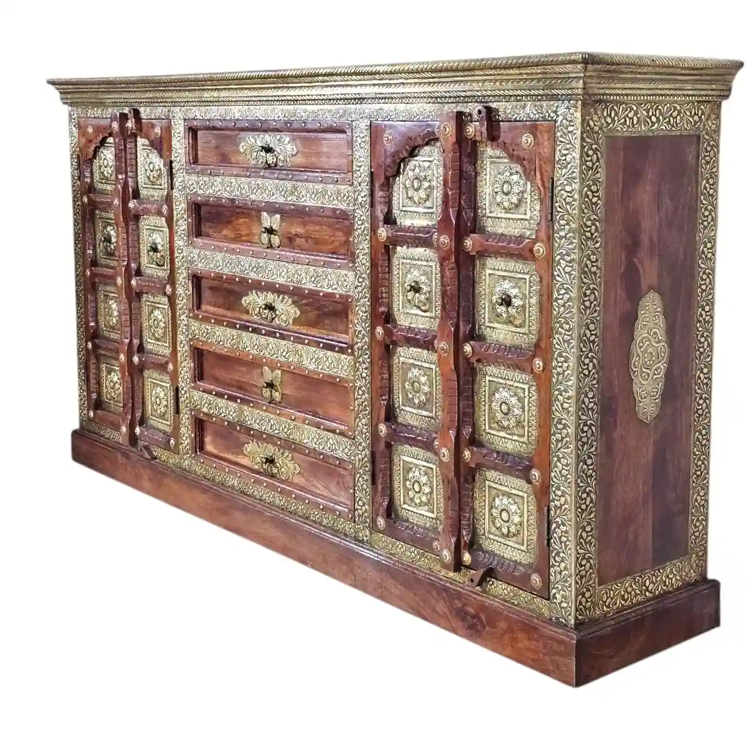The Al-Zahra Royal Brass-Clad Artisan Sideboard