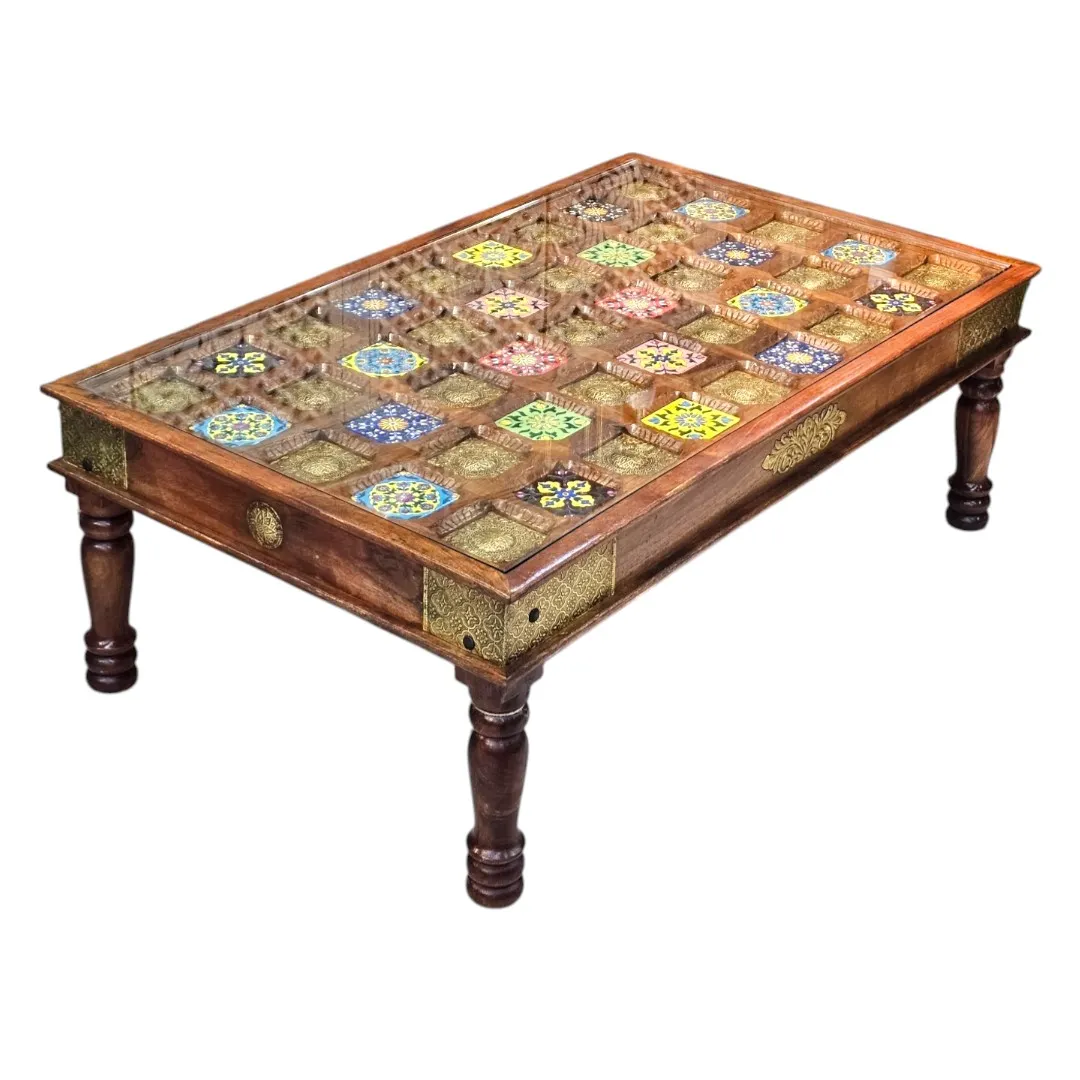 Tile and Brass Inlay Coffee Table