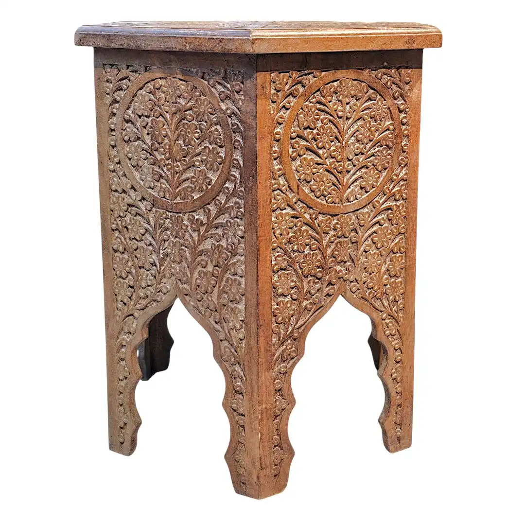 Soltan Al-Mansur Carved Mango Wood Pedestal