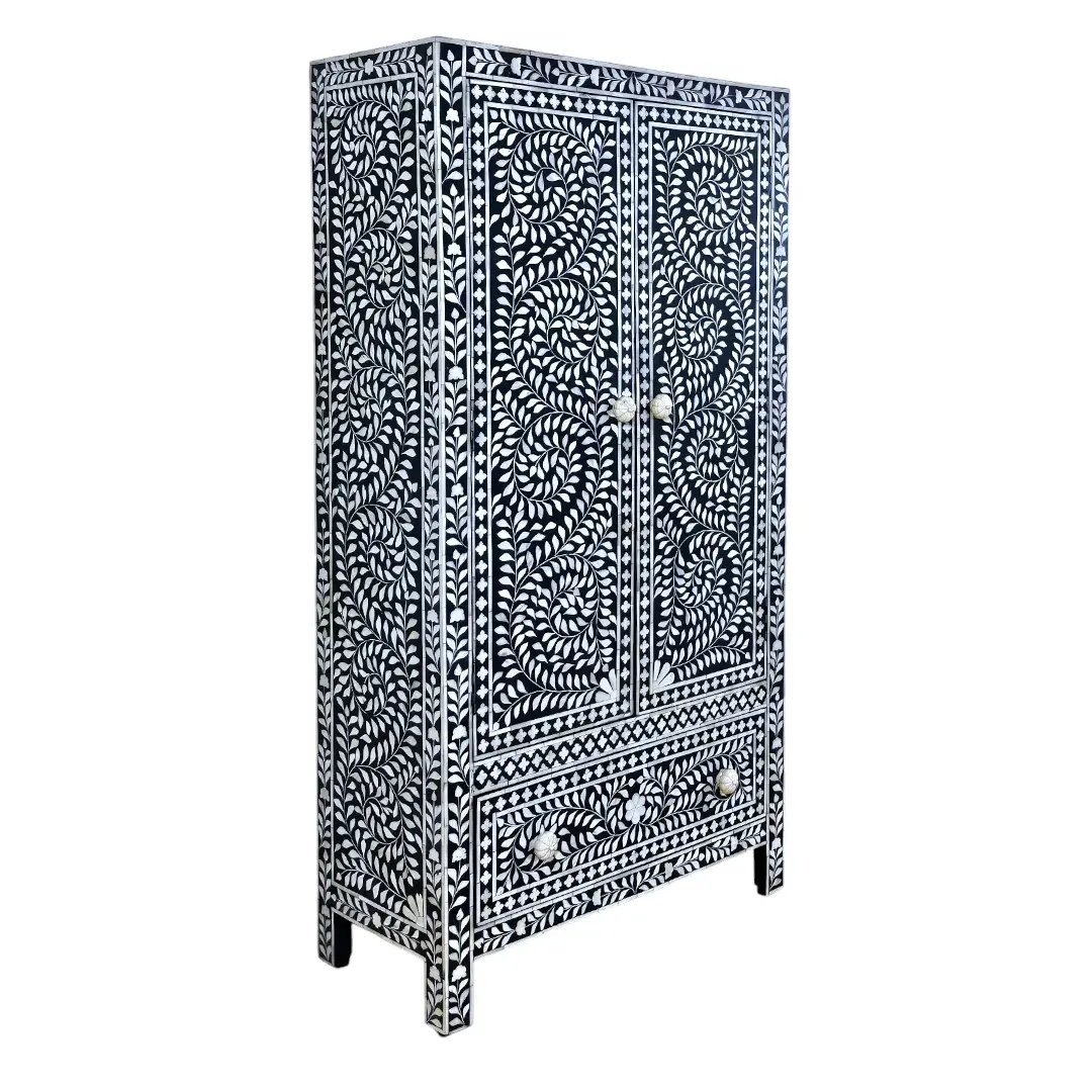 The Liana Scroll Mughal Foliage Inlaid Armoire Cabinet