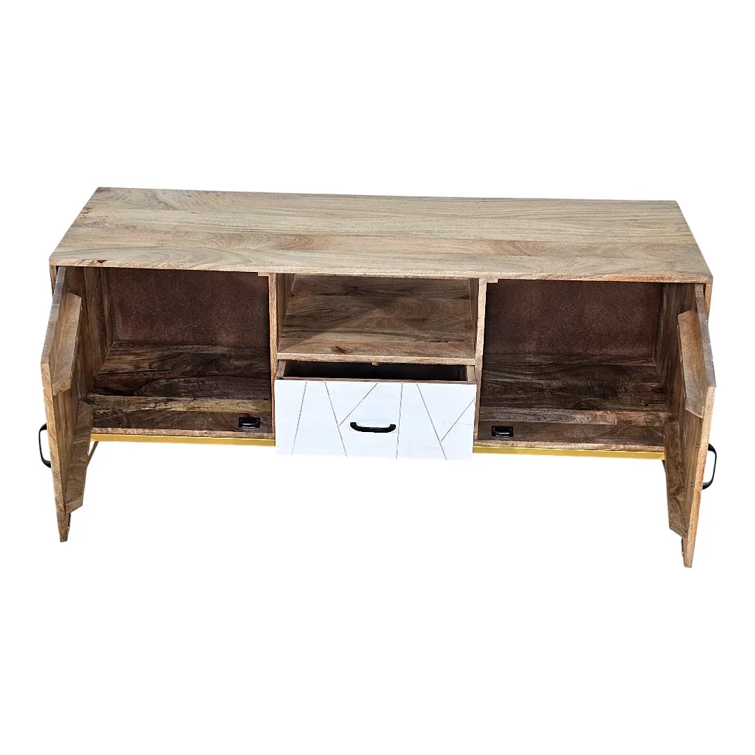 "Hala" Geometric Mixed-Tone TV Unit / طاولة تلفزيون "هلا" بالخشب والنقوش