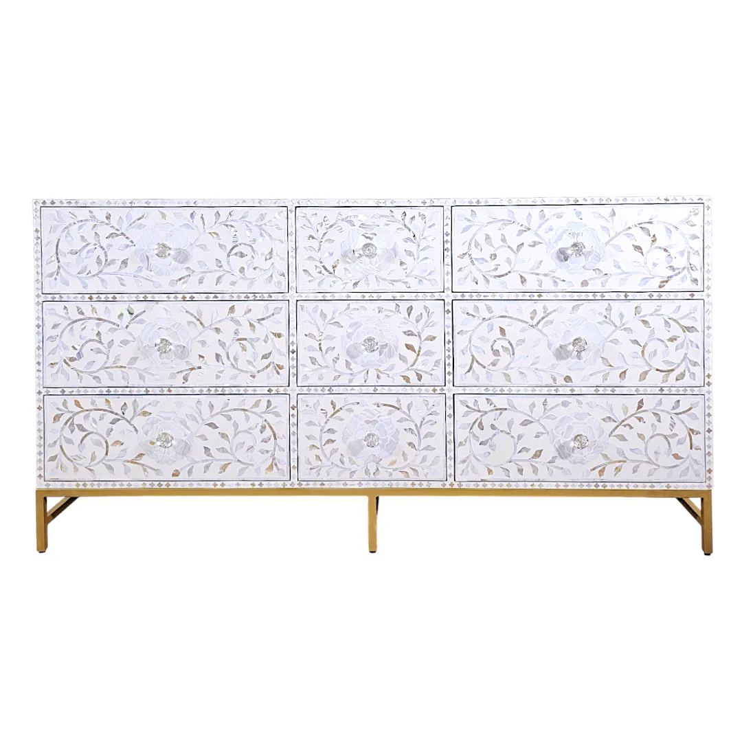 The 'Azahar' Floral Shimmer 9-Drawer Chest (زهرة البرتقال)