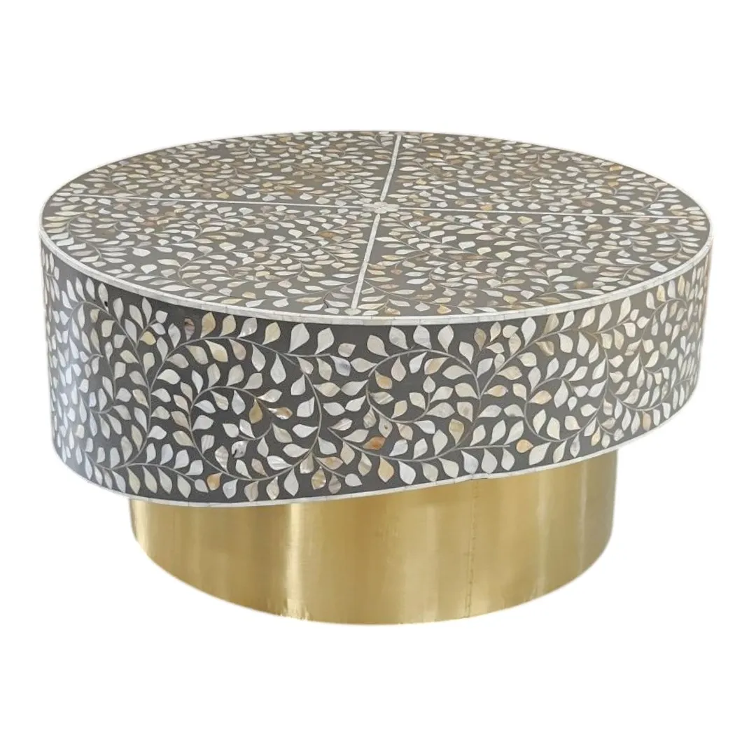 Gulzar Islimi Pearl & Brass Plinth Coffee Table