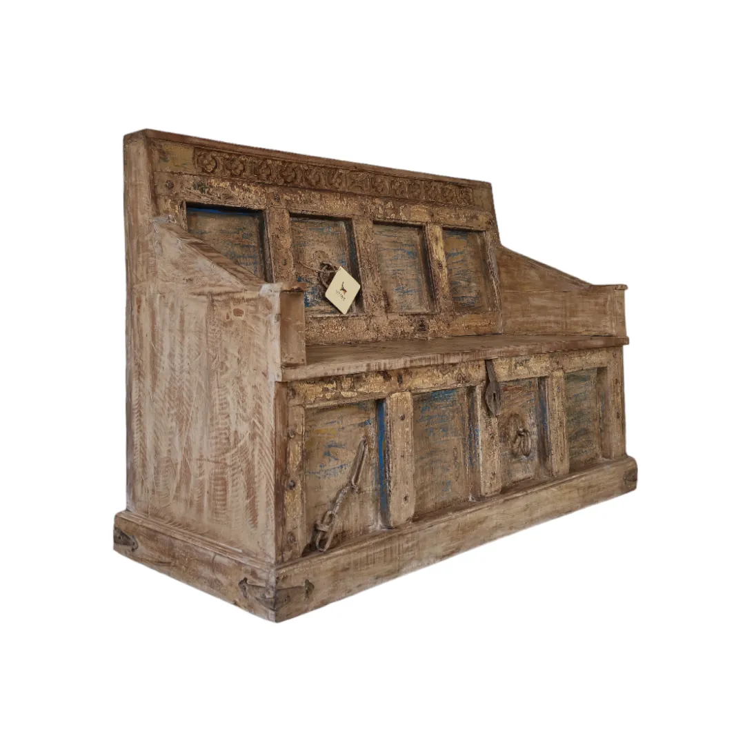 AURA Antique Carved Storage Bench