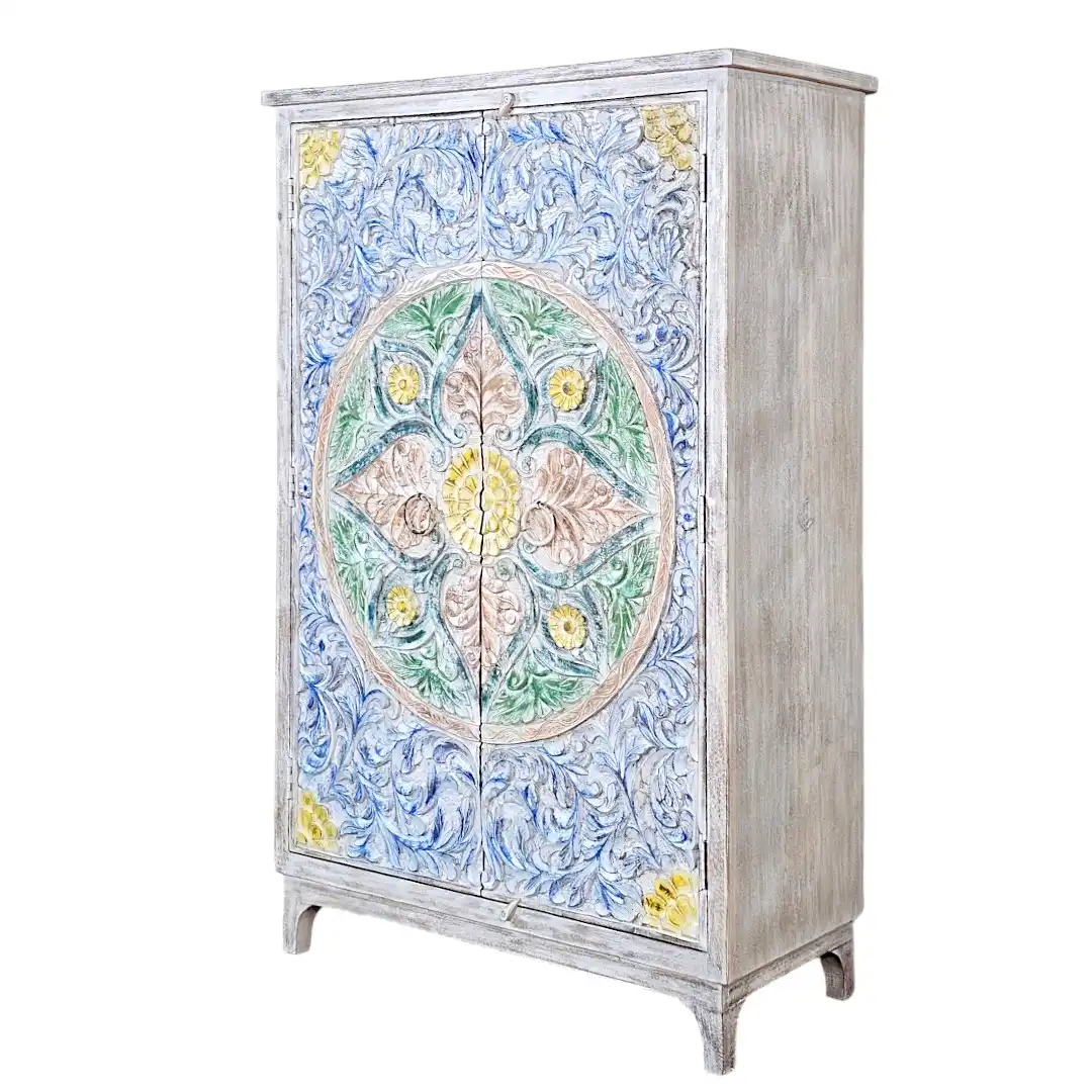 Malika Hand-Carved Persian Floral Cabinet