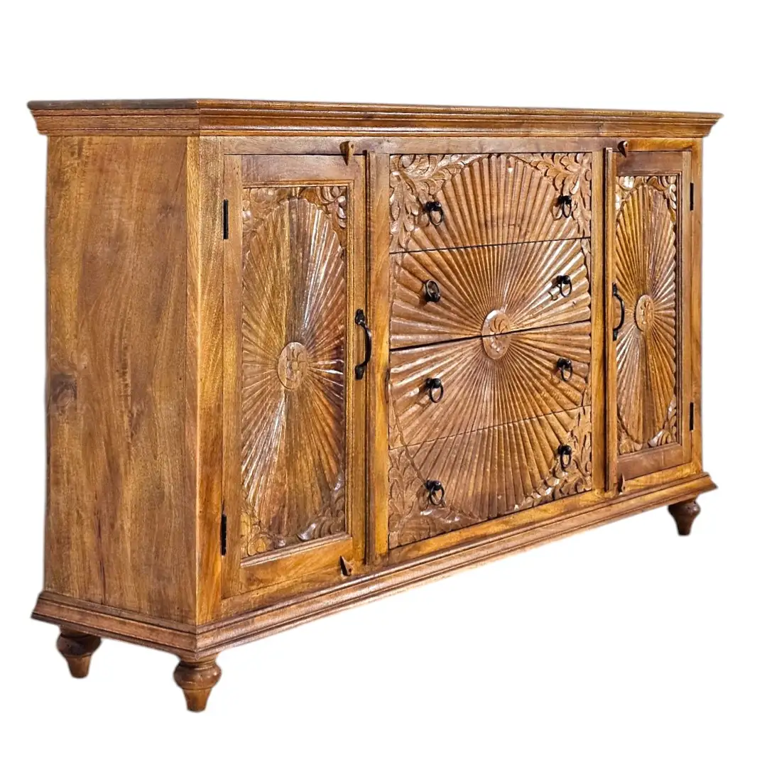 Al-Shams Solstice Hand-Carved Mango Wood Buffet