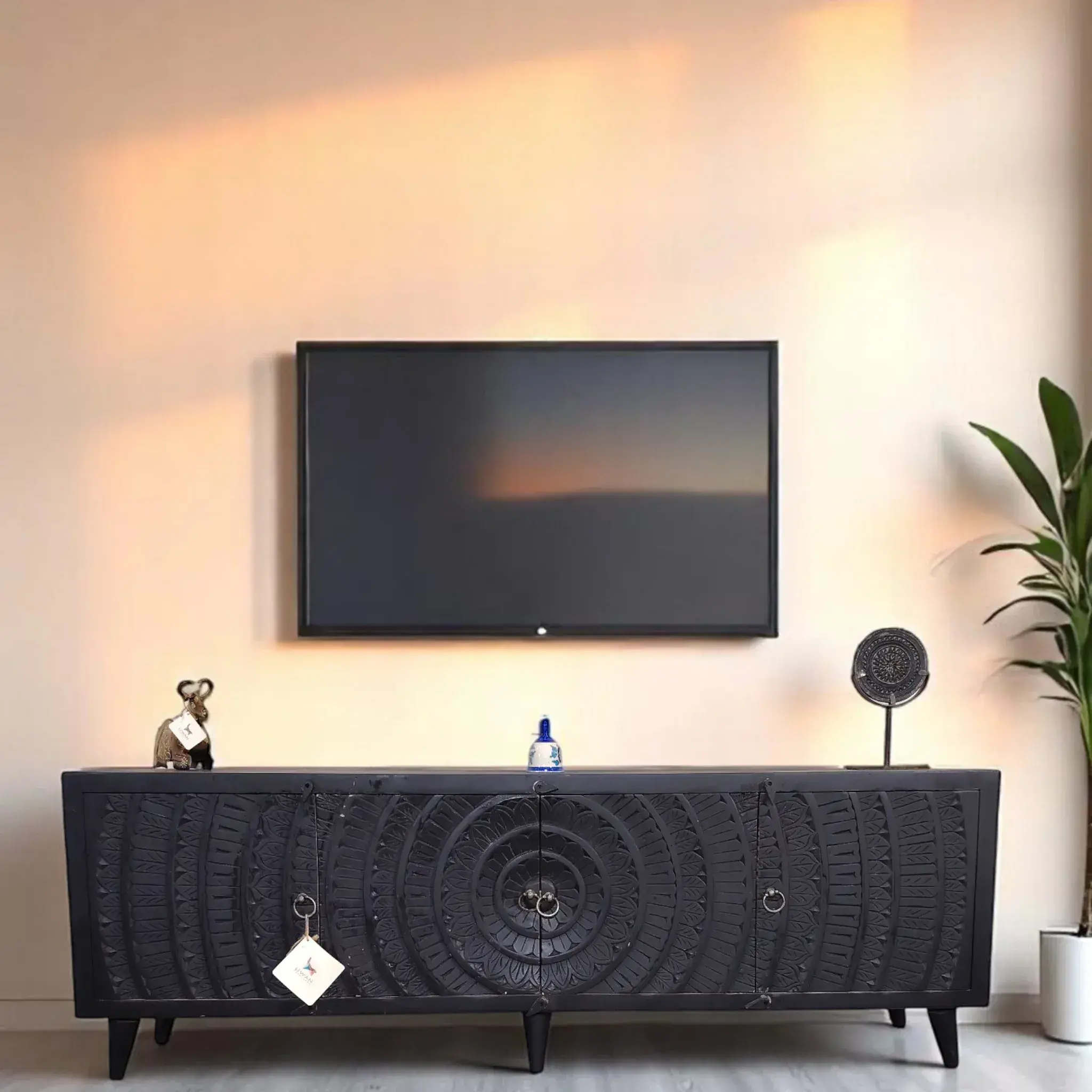 Carved Door TV Console – Black