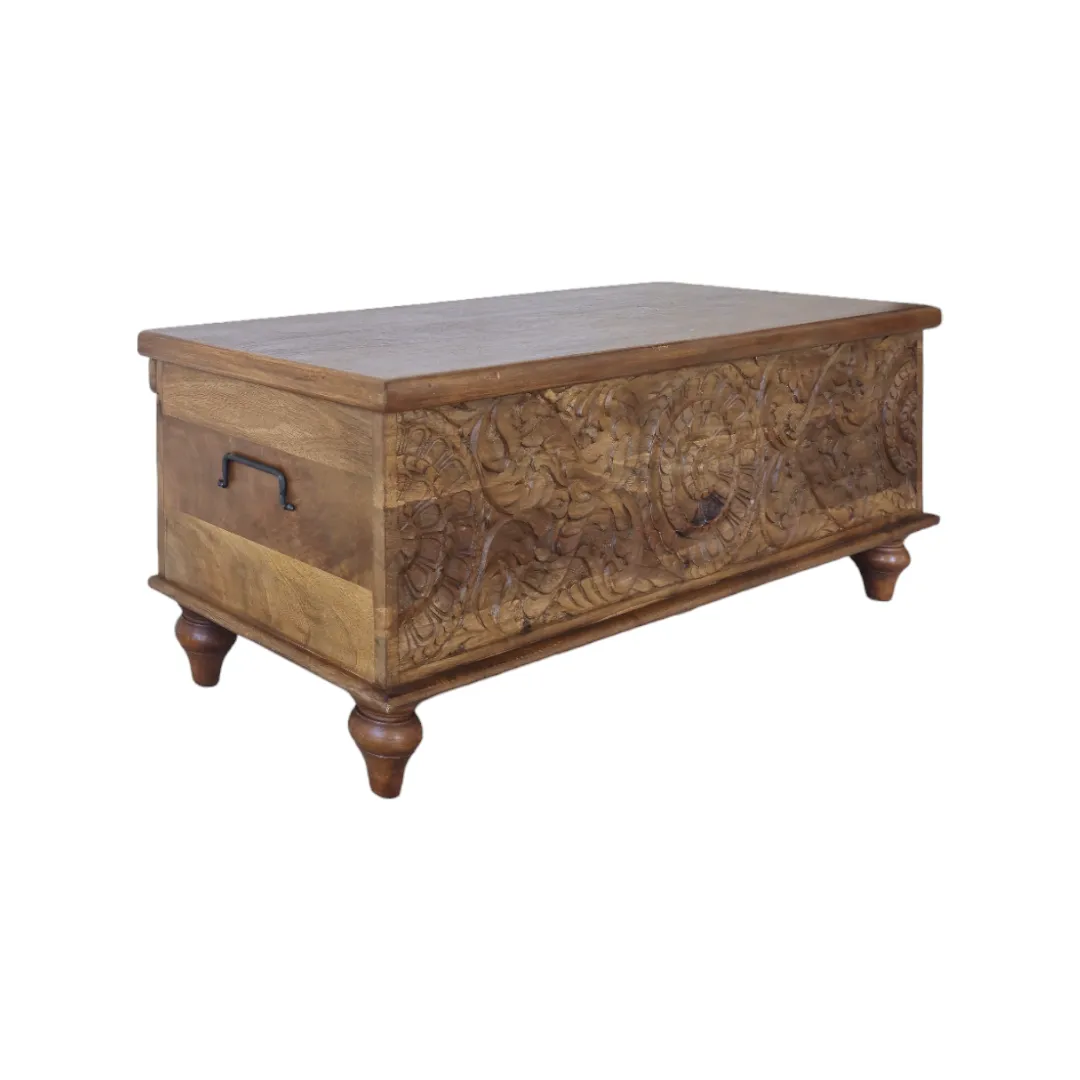 Carved Floral Storage Trunk