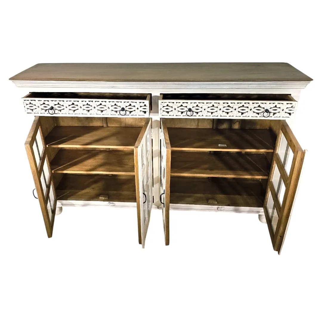 خزانة مودرن - Heritage Floral Glass Sideboard