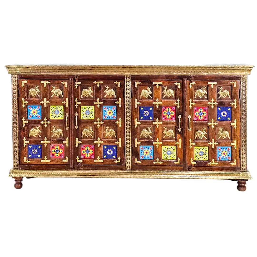 Rhys Hand-Carved Rosewood & Inlaid Tile Sideboard