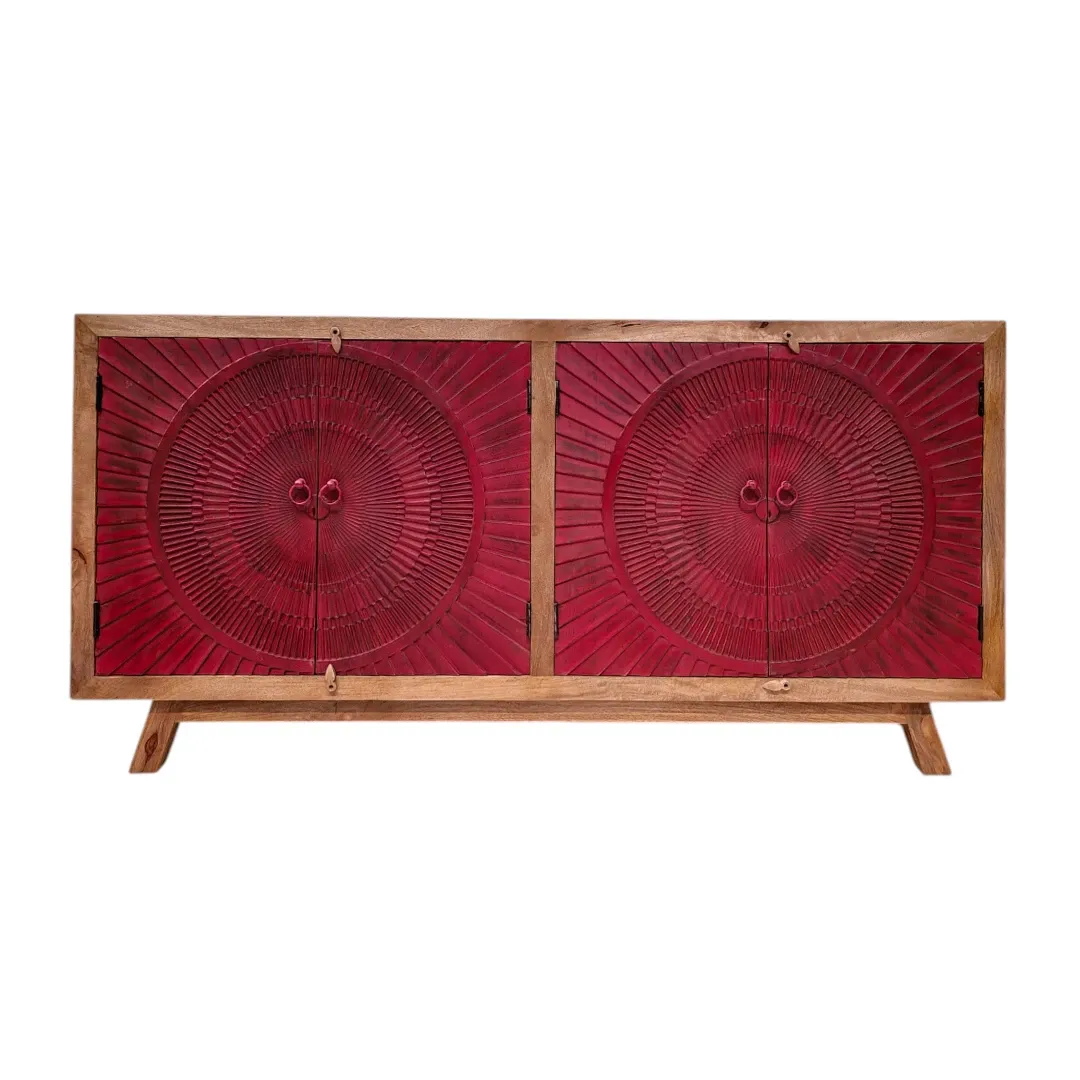 Crimson Radial Carved Credenza Sideboard
