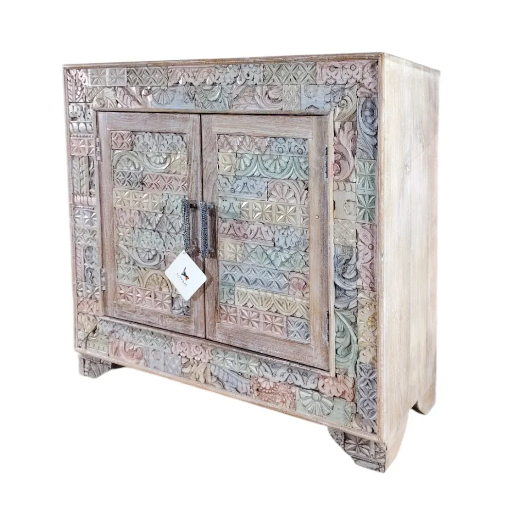 Boho Carved Accent Cabinet