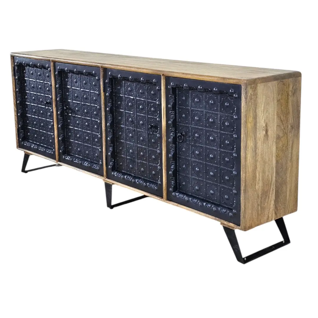 The Kila Embossed Sheet Metal & Mango Wood Credenza