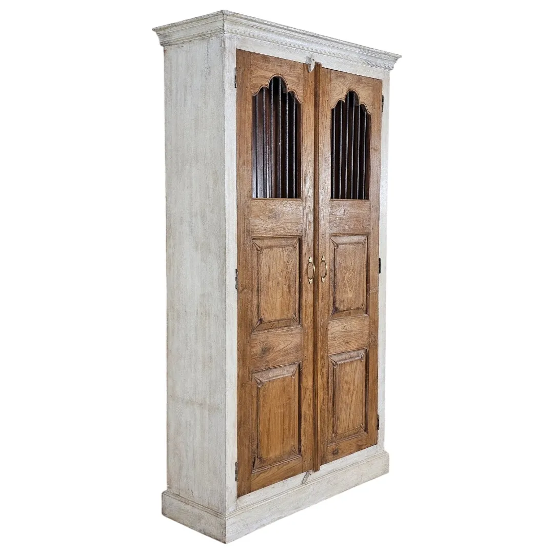 Heritage Iron-Grille Teak Linen Press Cabinet