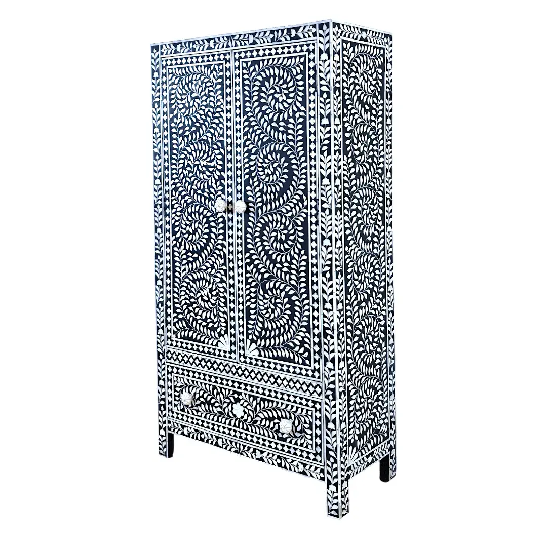 The Liana Scroll Mughal Foliage Inlaid Armoire Cabinet