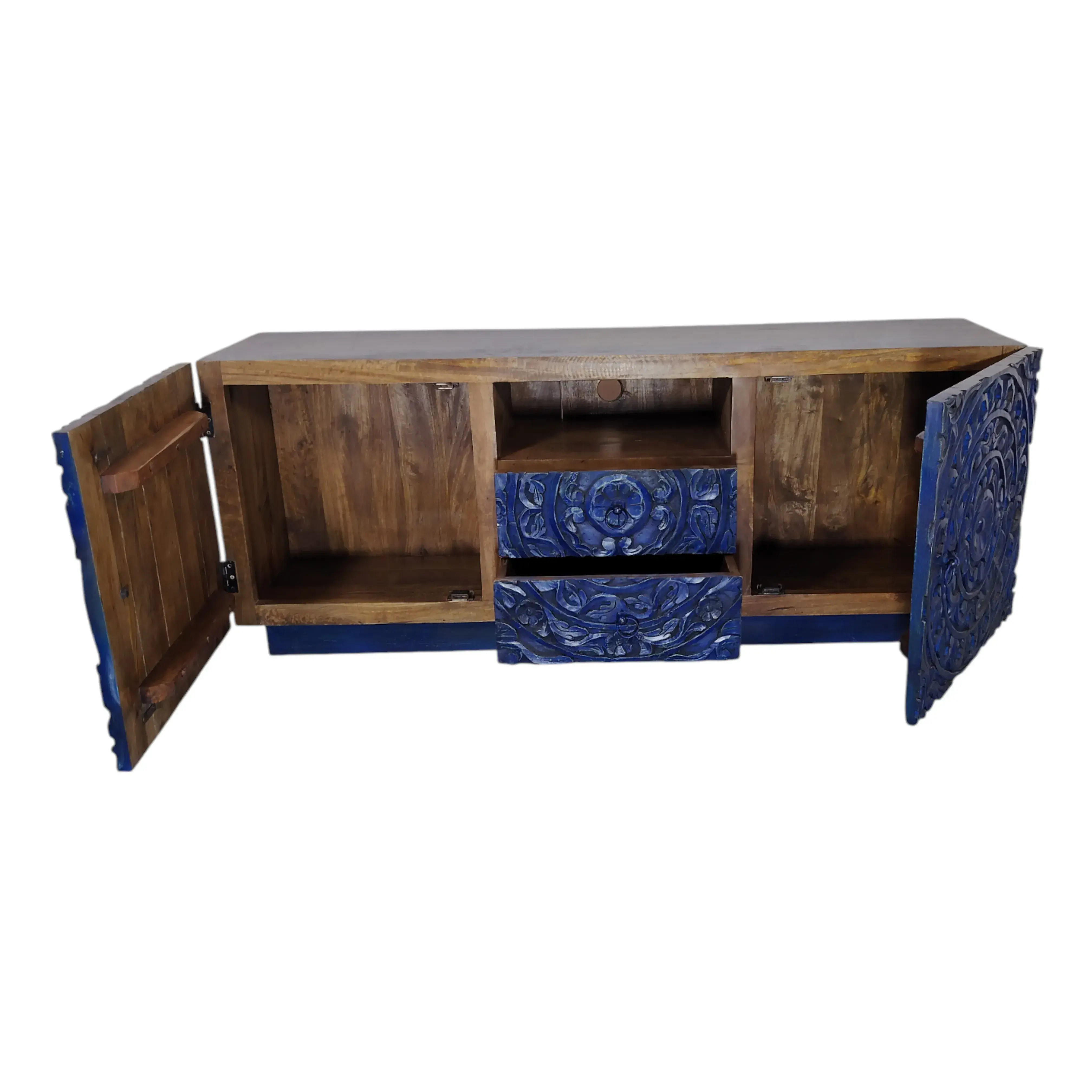 Stunning Hand-Carved Blue Media Console/TV Stand
