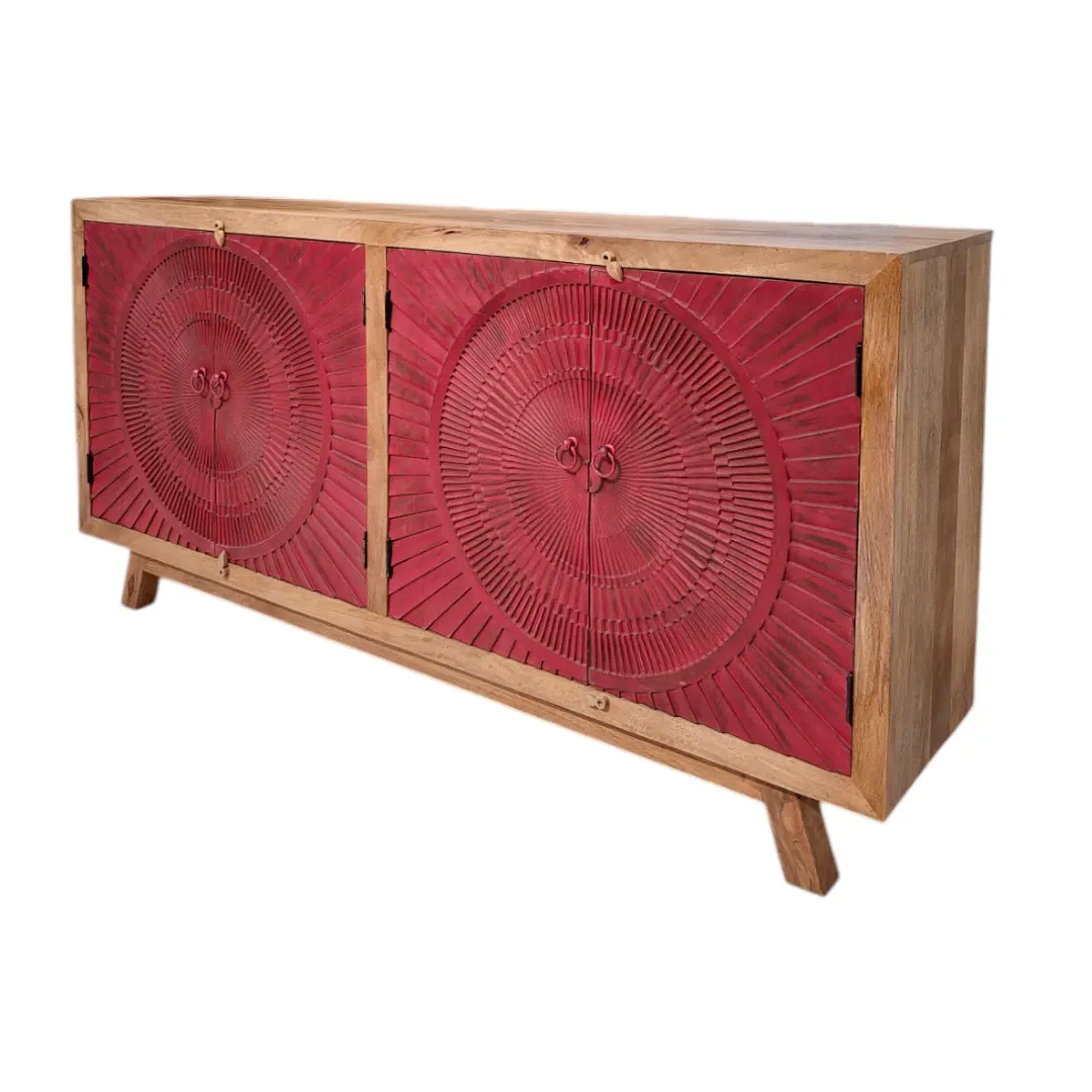 Crimson Radial Carved Credenza Sideboard