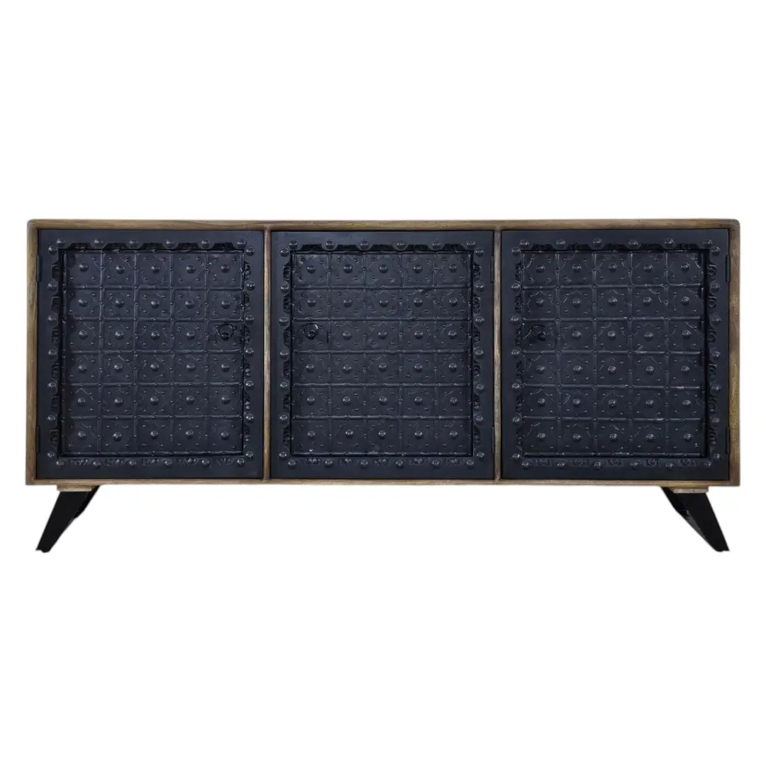 The Kila Embossed Sheet Metal & Mango Wood Credenza