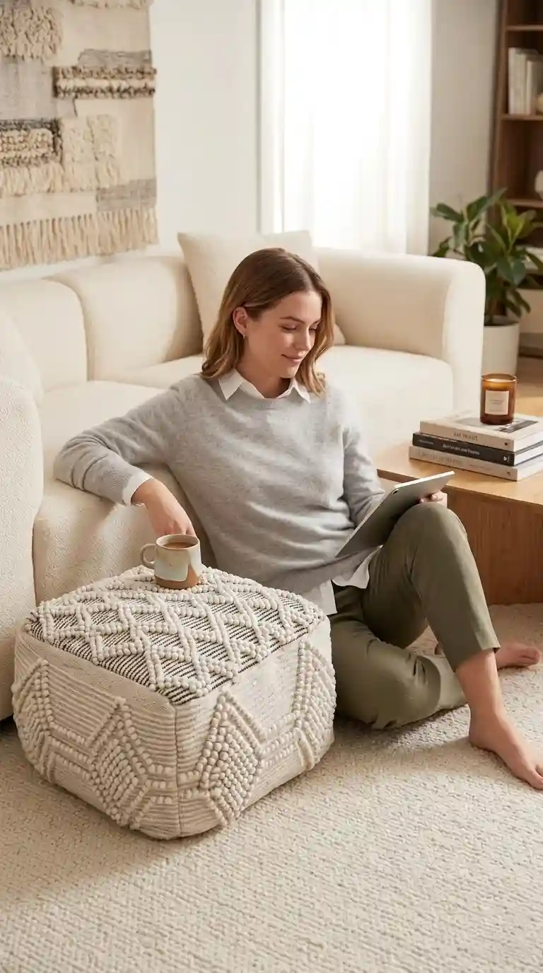 The Sahara Nomad Hand-Woven Jute & Wool Pouf