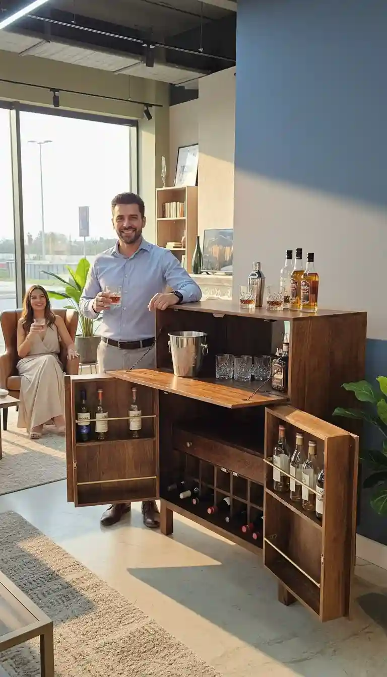 The Moderno Dual-Zone Drop-Front Bar & Coffee Cabinet