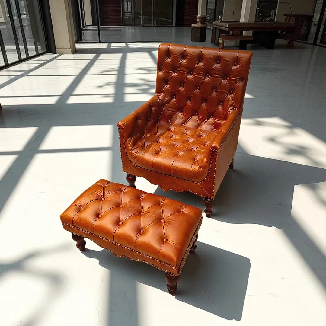 Bench El Khadra The Green/Warm Bench, Natural Leather and Deep Buttons