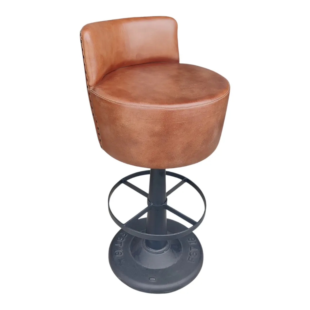 The Heritage Barrel Leather Stool