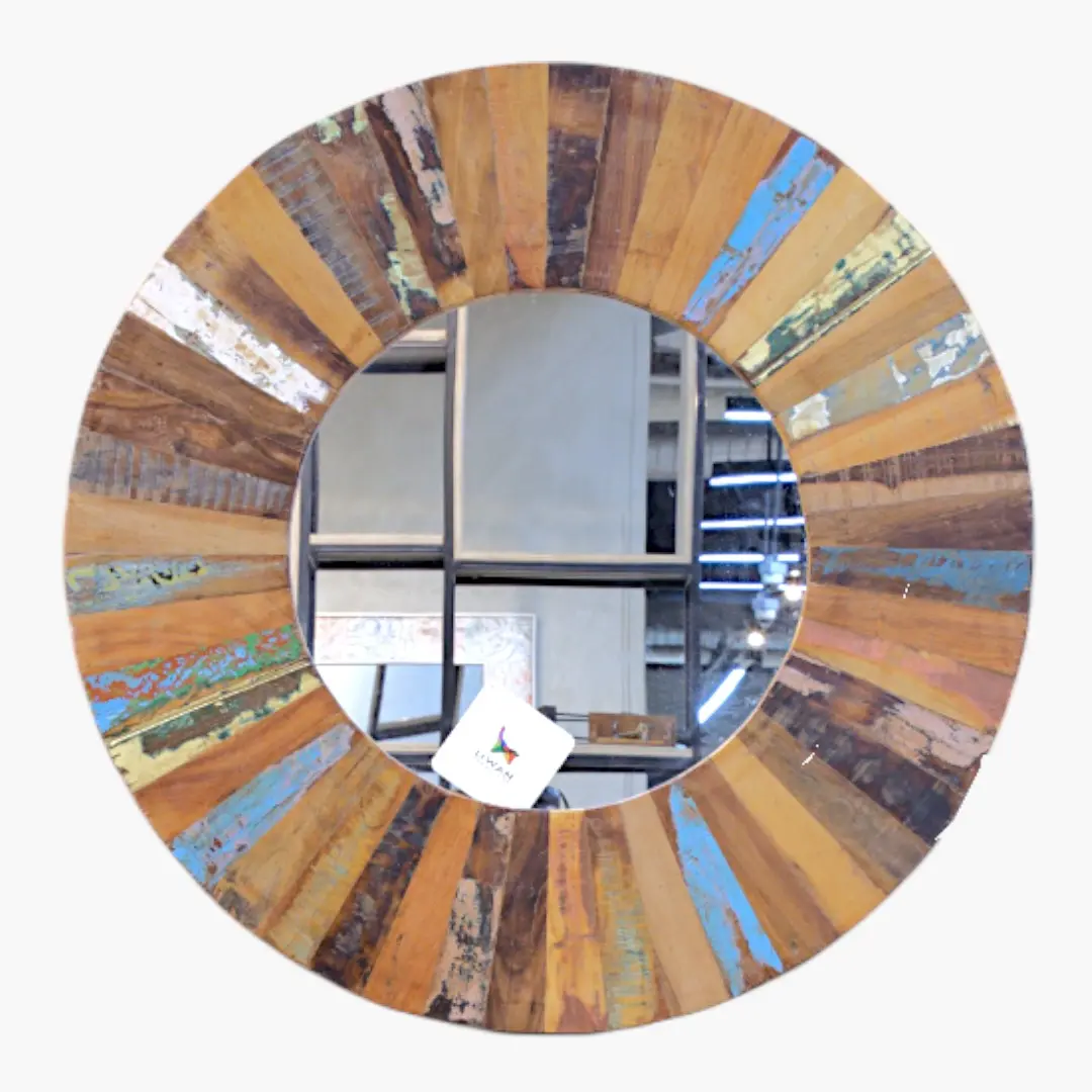 Shamsi Reclaimed Wood Round Mirror