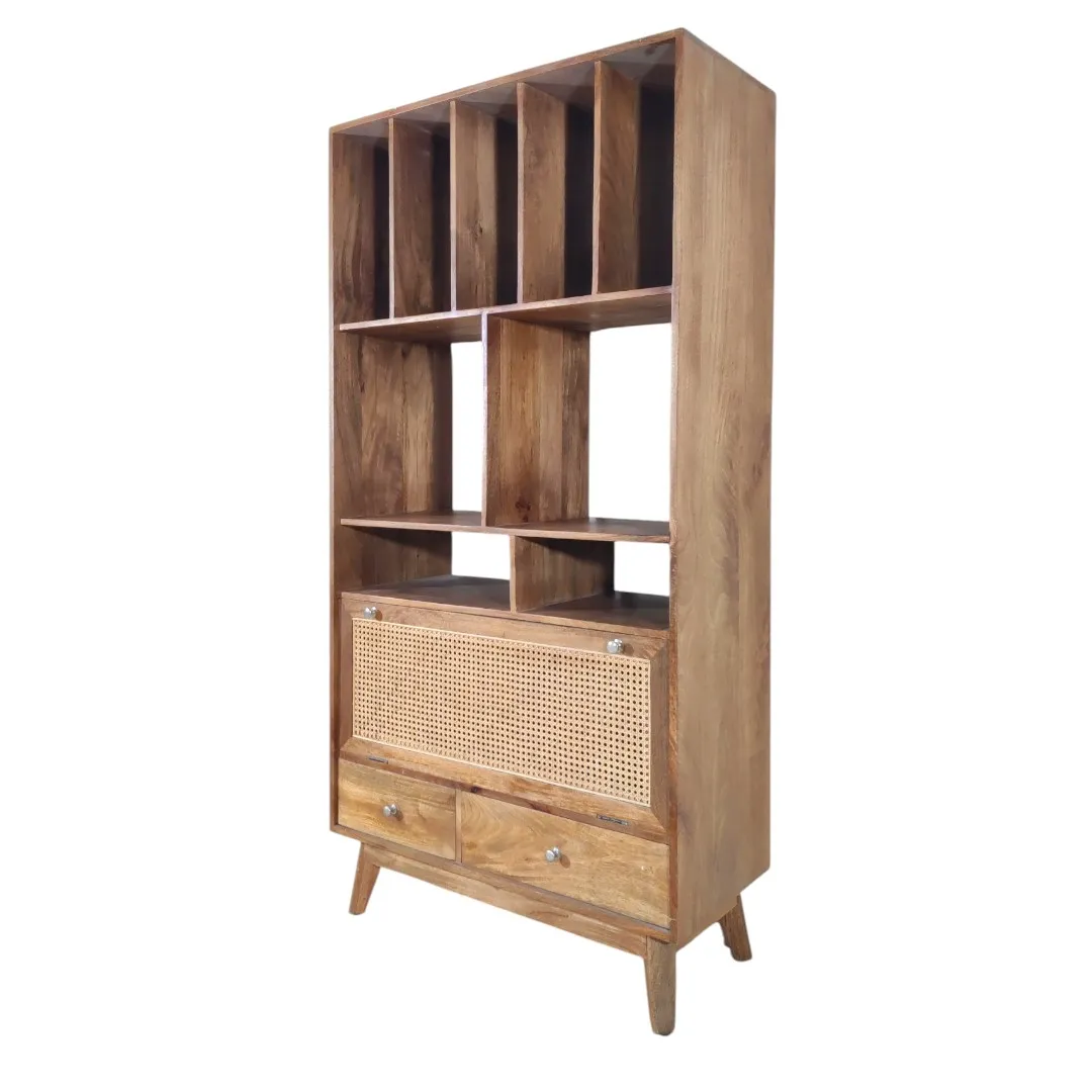 THE ANAHITA MANGO WOOD & RATTAN BOOKSHELF | خزانة كتب أناهيتا من خشب المانجو والروطان