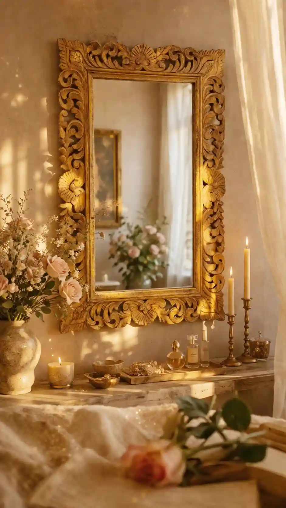 Fleur Scroll Hand-Carved Mirror