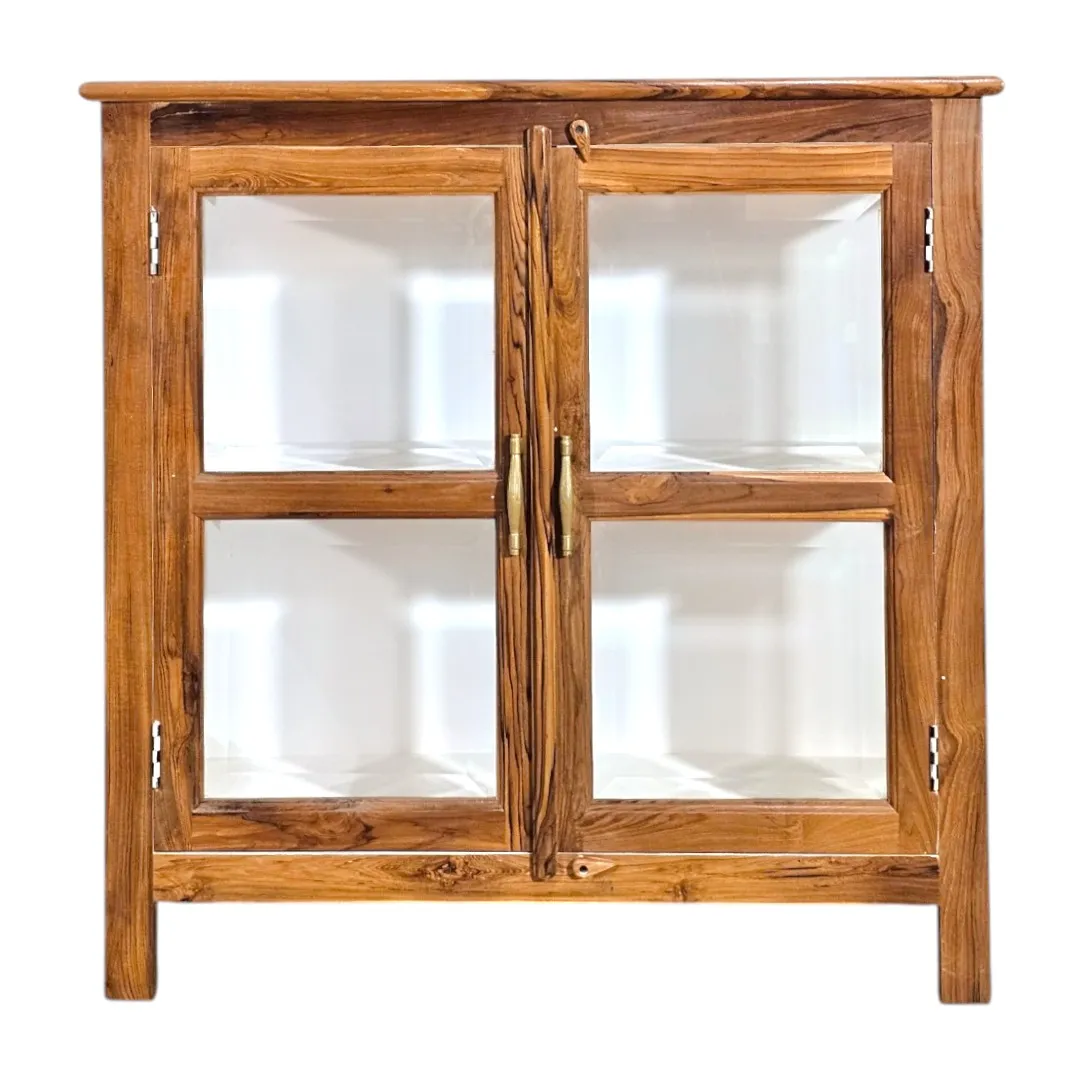 Hand-Burnished Teak & Glass Vitrine.
