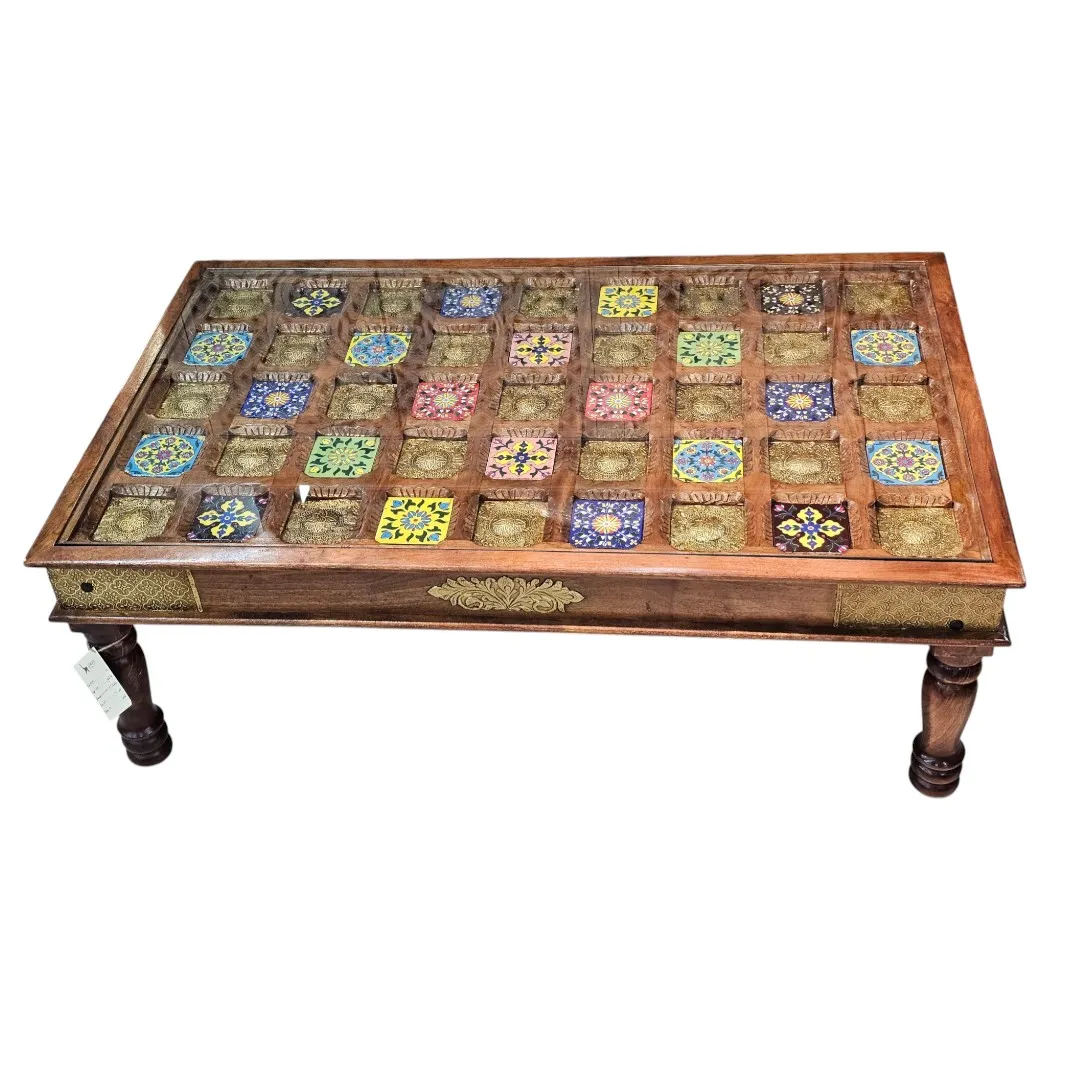 Tile and Brass Inlay Coffee Table