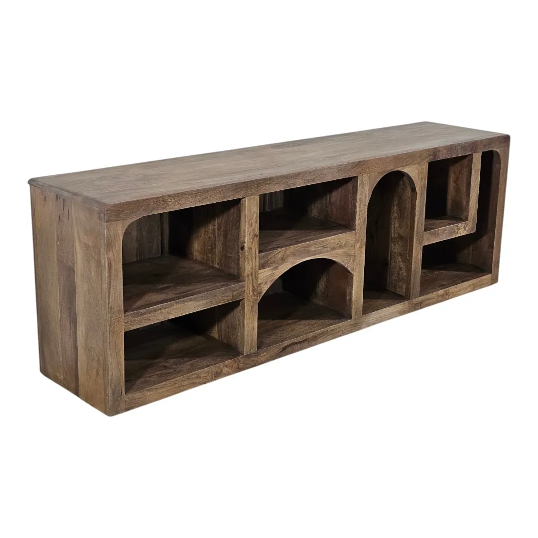 Brutalist Arc Solid Mango Wood Media Console