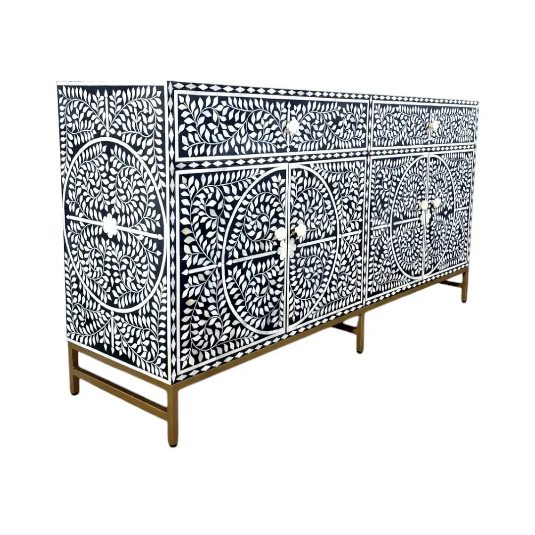 The “Marquetry Mirage” Bone Inlay Credenza Black