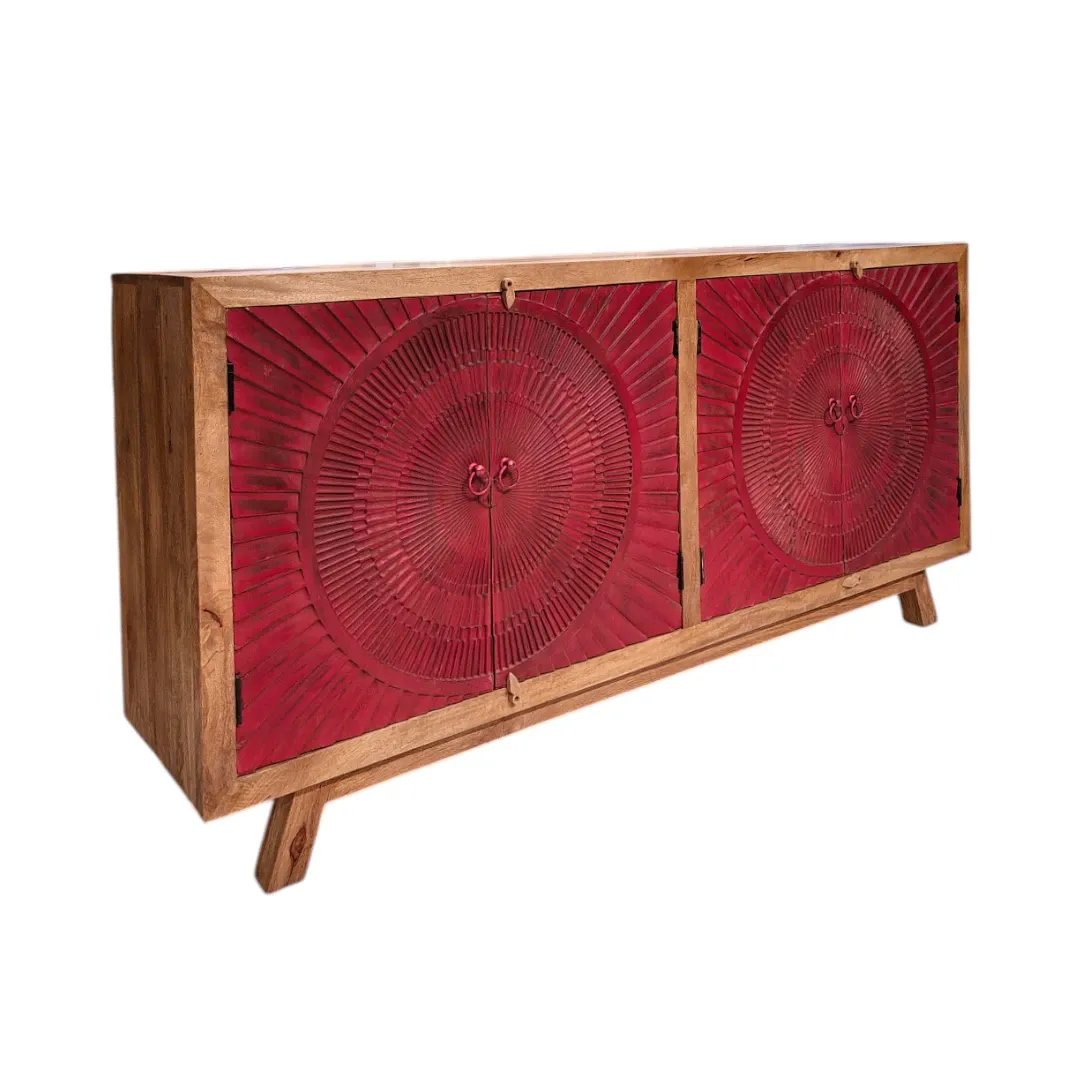 Crimson Radial Carved Credenza Sideboard
