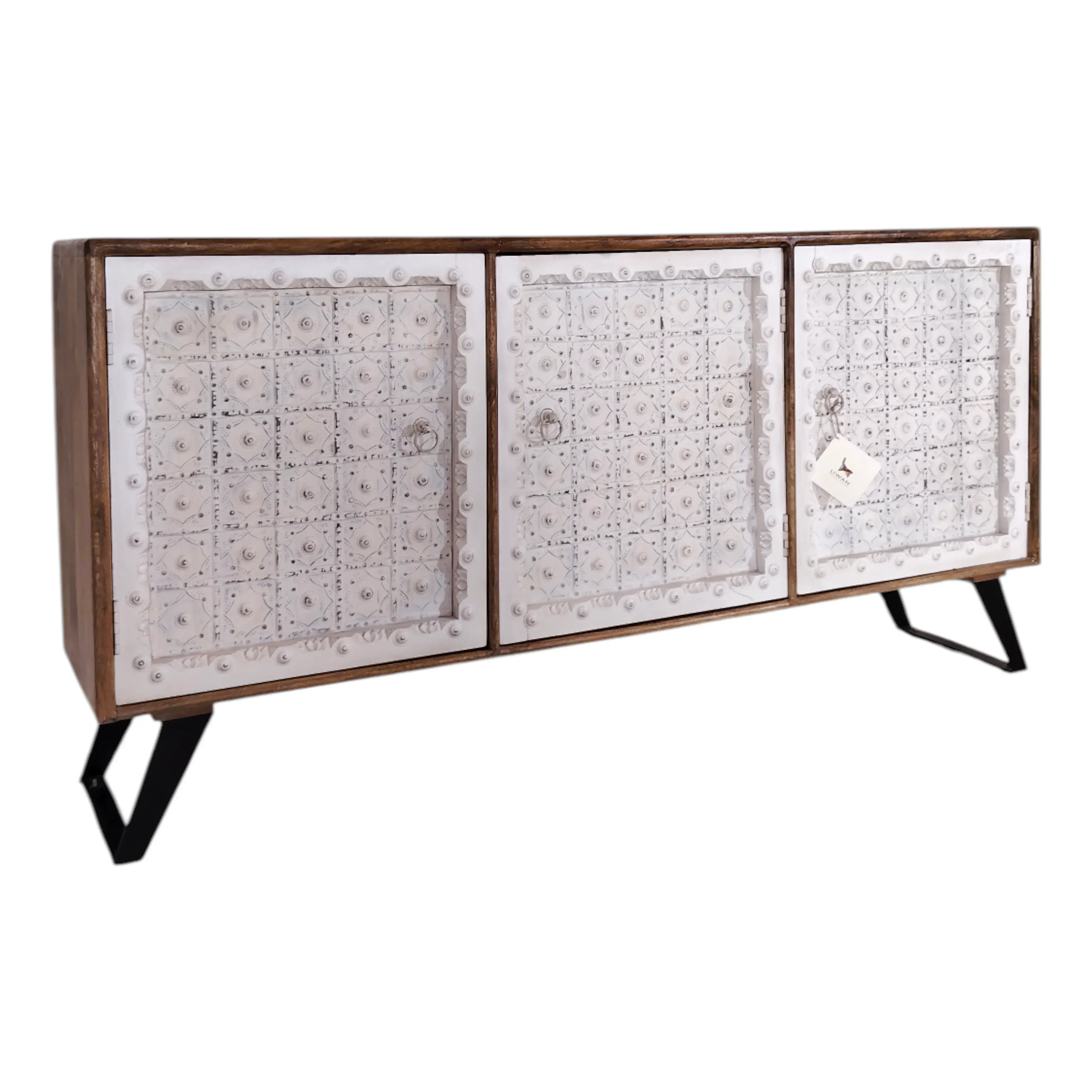 The Kila Embossed Sheet Metal & Mango Wood Credenza